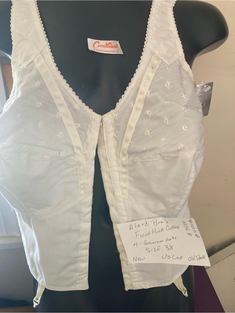 38D white Vintage White all Cotton Longline Bra with Embroidered Detail hooks